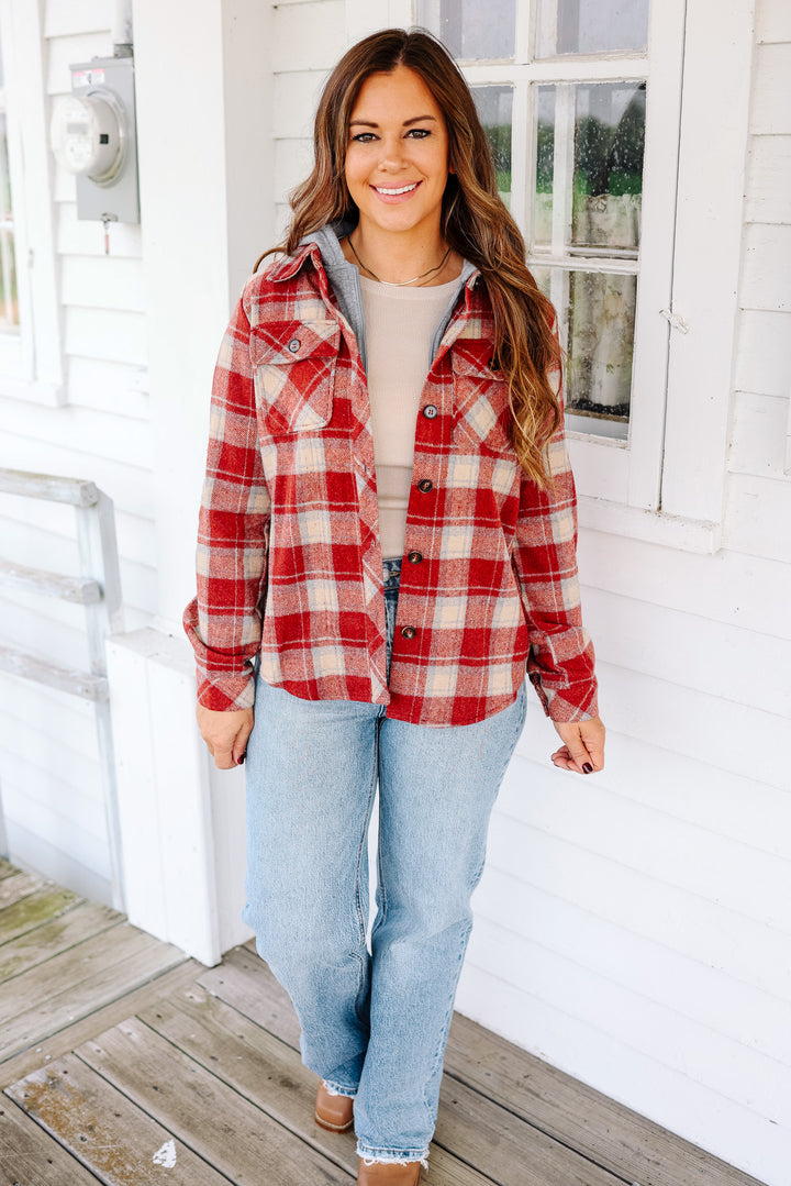 Brooks Plaid Shacket - Red