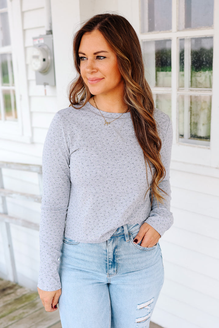 Ellie Ditsy Print Long Sleeve - Heather Grey/Blue