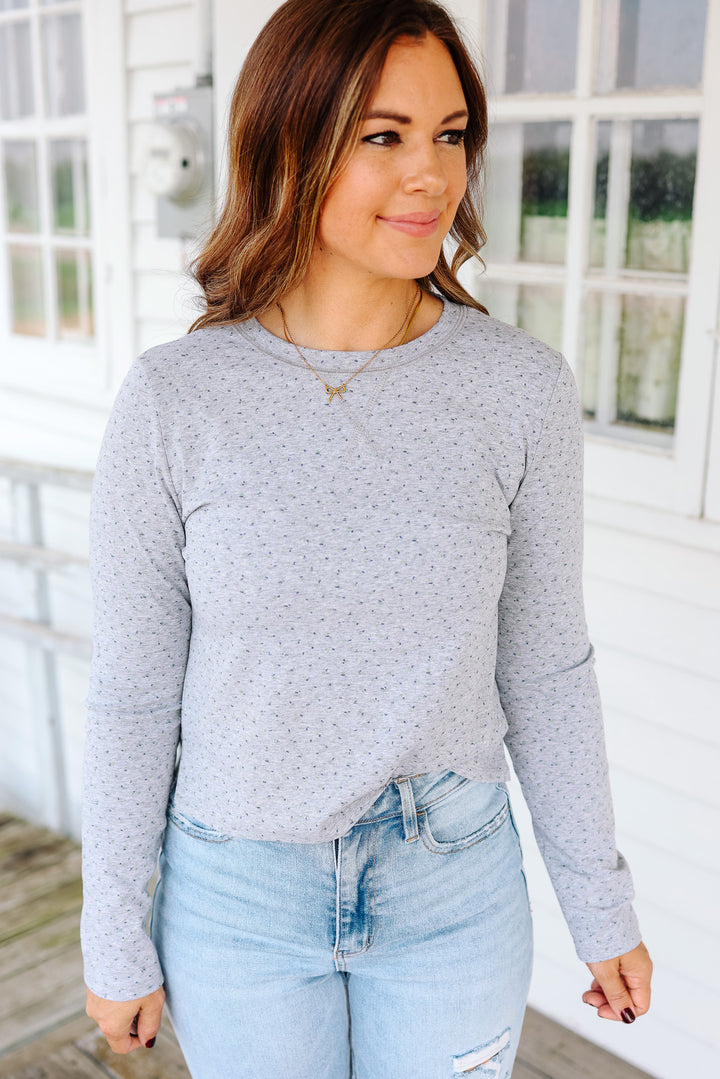 Ellie Ditsy Print Long Sleeve - Heather Grey/Blue