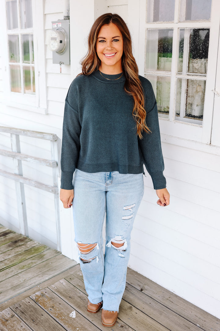 Harper Ribbed Knit Sweater - Dark Teal