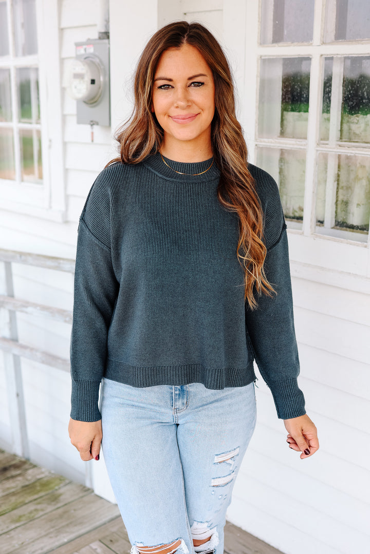 Harper Ribbed Knit Sweater - Dark Teal