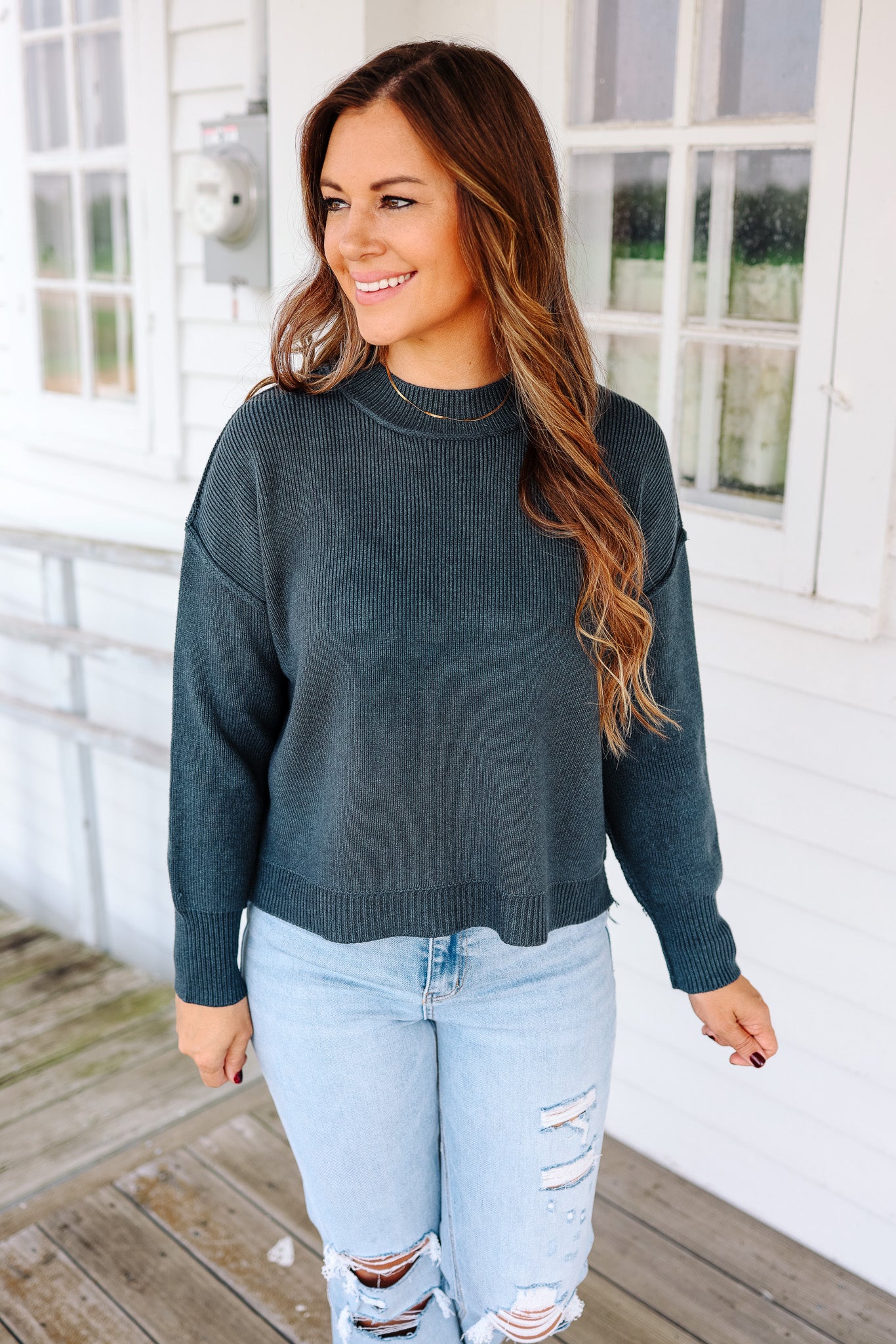 Dark teal sweater store