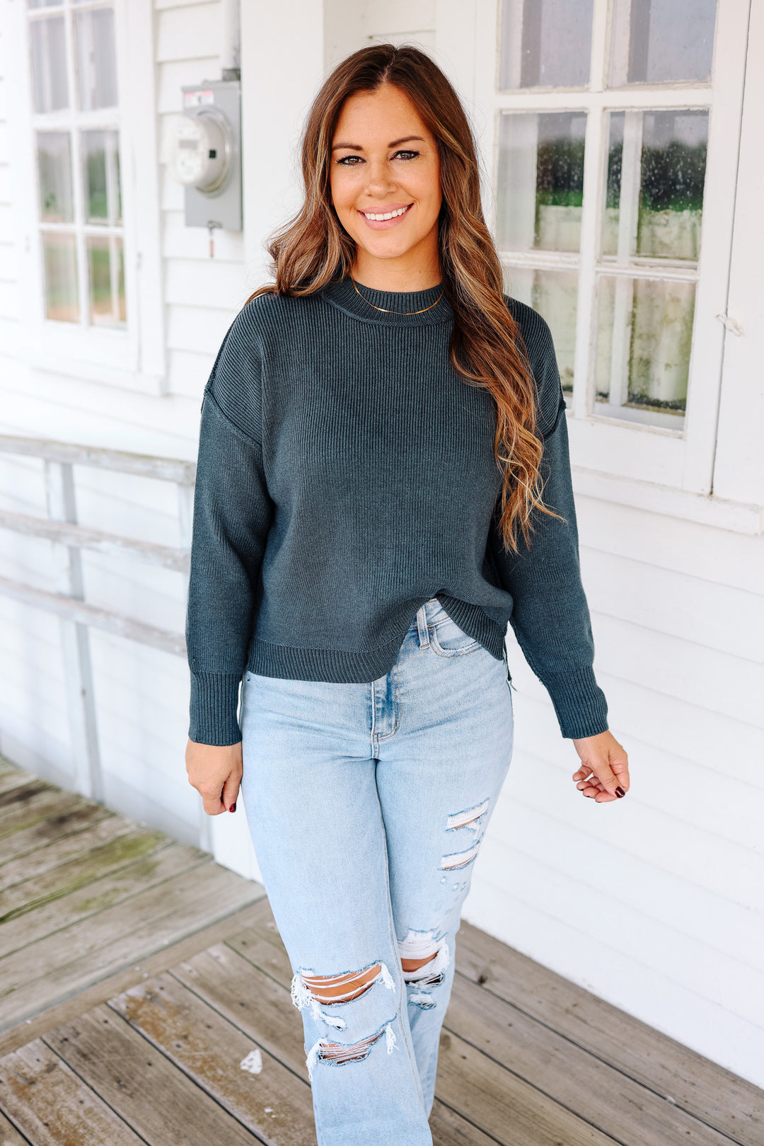 Harper Ribbed Knit Sweater - Dark Teal