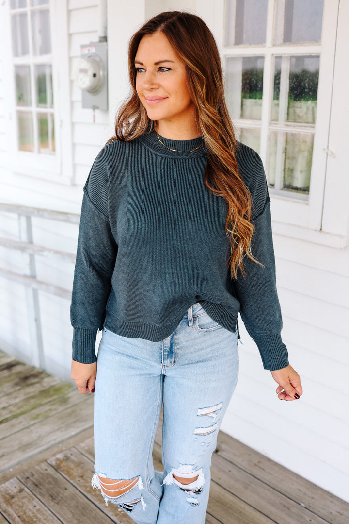 Harper Ribbed Knit Sweater - Dark Teal