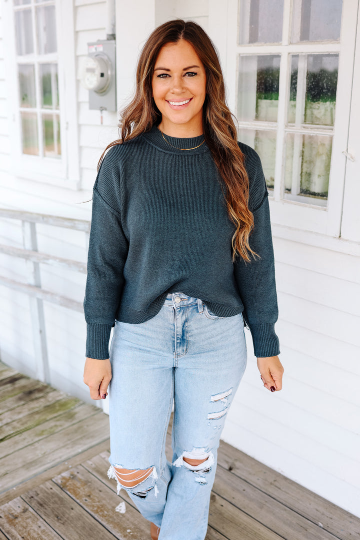 Harper Ribbed Knit Sweater - Dark Teal