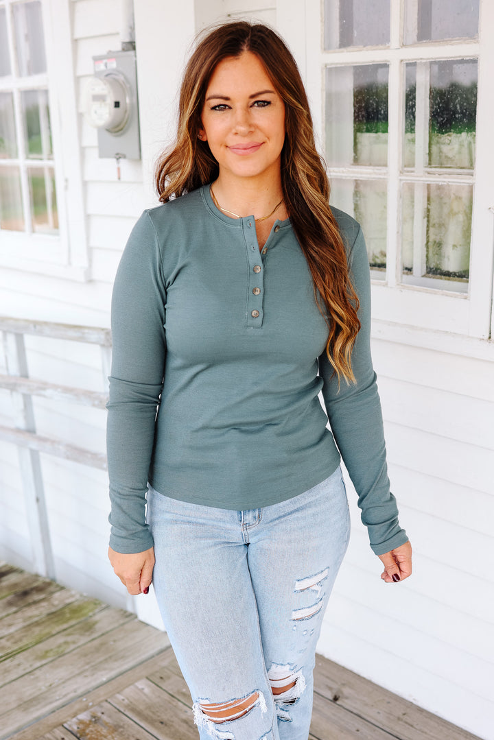 Audrey Ribbed Henley - Teal