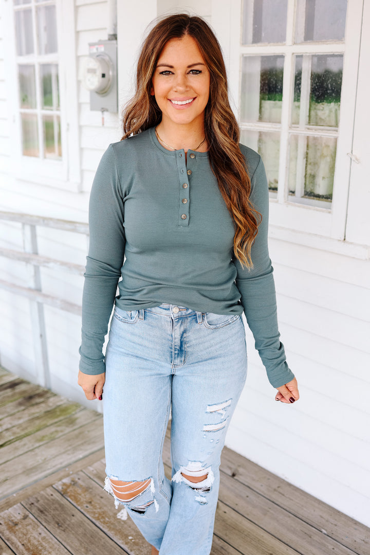 Audrey Ribbed Henley - Teal