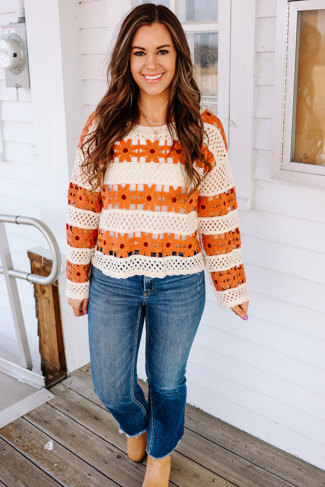 Daisy Crochet Knit Top - Terracotta