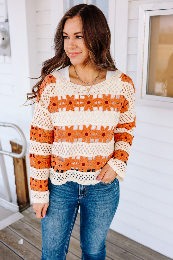 Daisy Crochet Knit Top - Terracotta