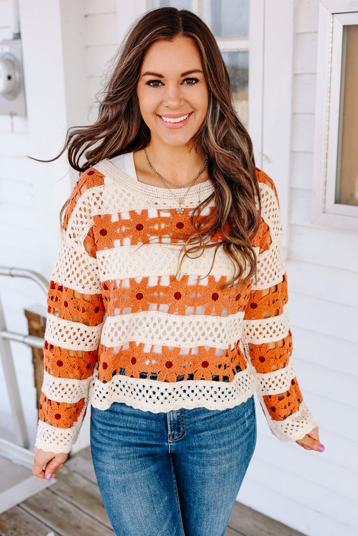 Daisy Crochet Knit Top - Terracotta