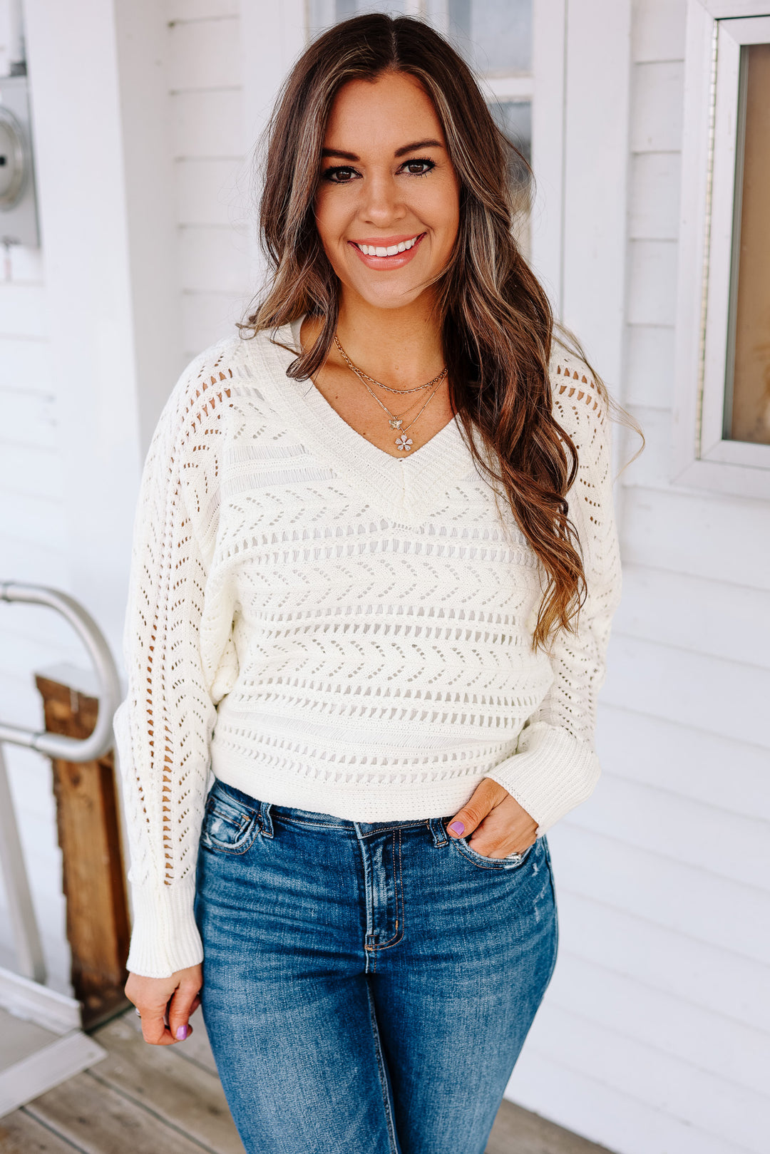 Loretta Crochet Knit Sweater - Off White