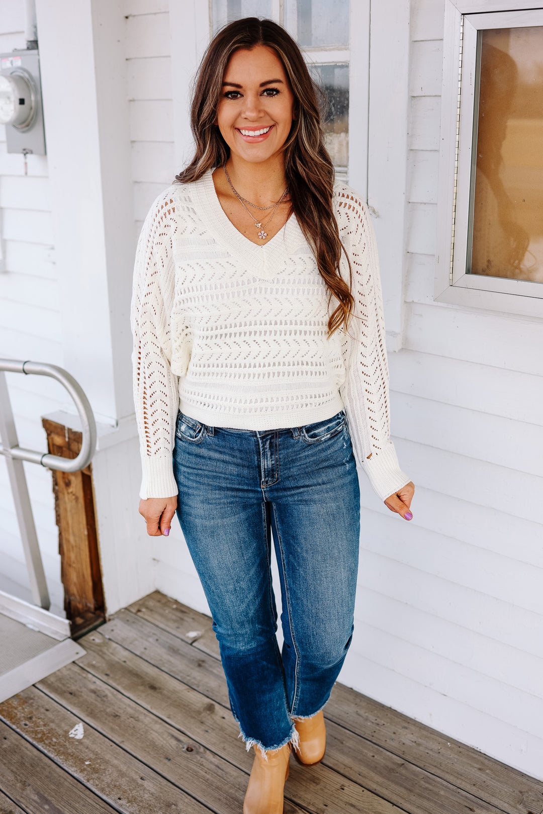 Loretta Crochet Knit Sweater - Off White