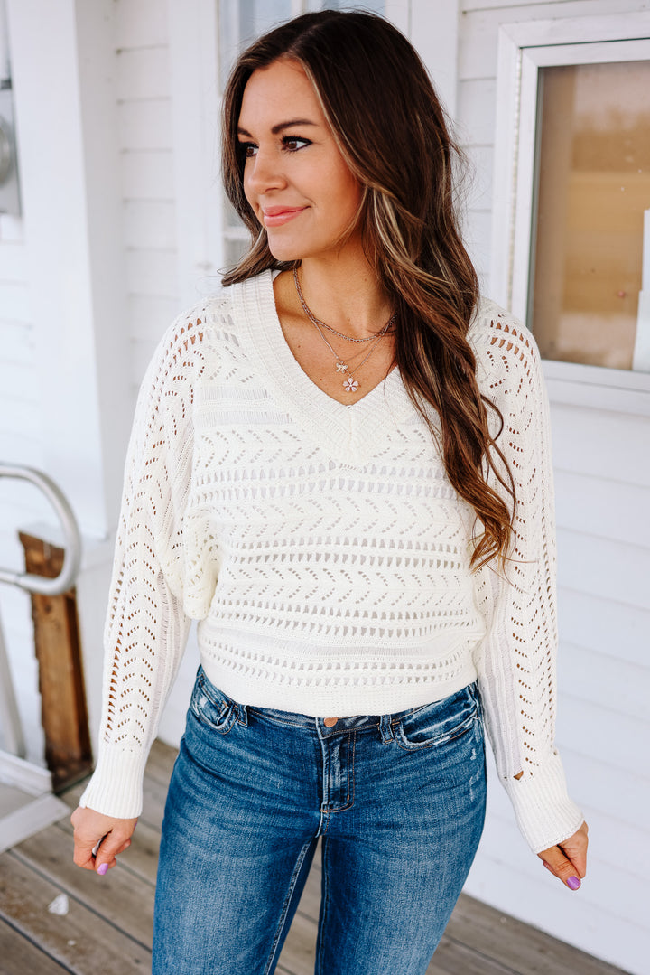 Loretta Crochet Knit Sweater - Off White