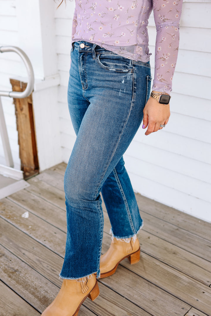 FLYING MONKEY: Finley Step Hem Crop Flare Jeans