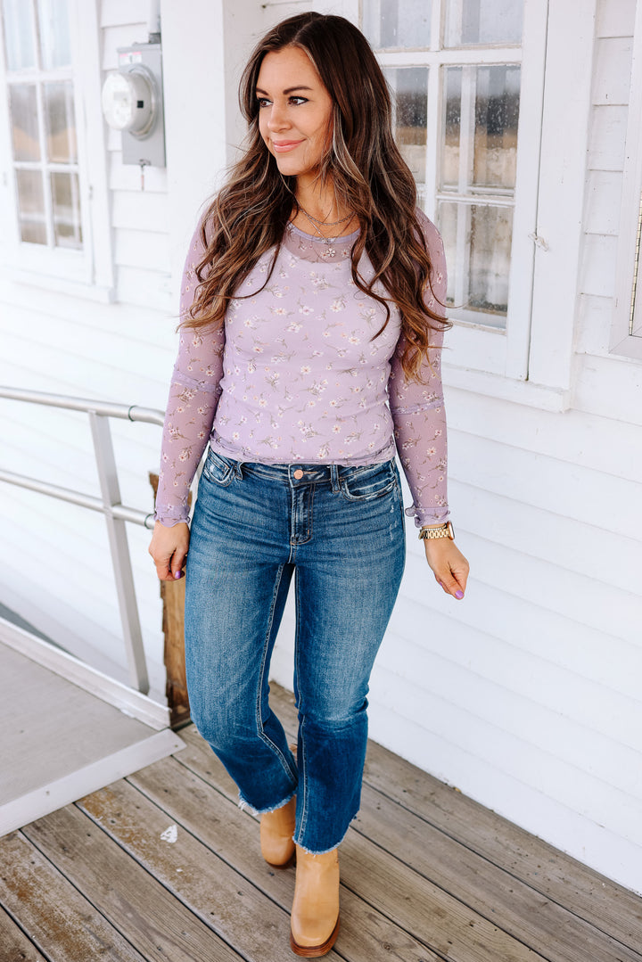 Meadow Floral Print Mesh Top - Lavendar