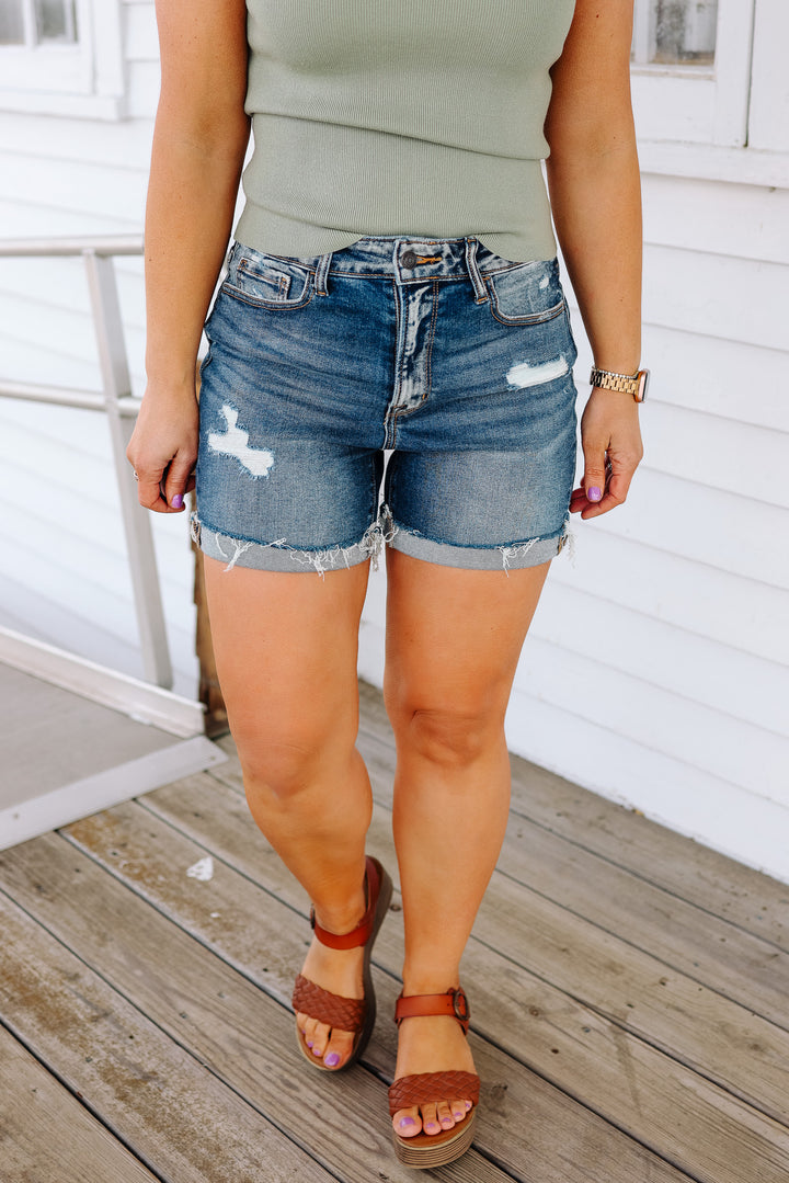 Eva Distressed Cuffed Denim Shorts