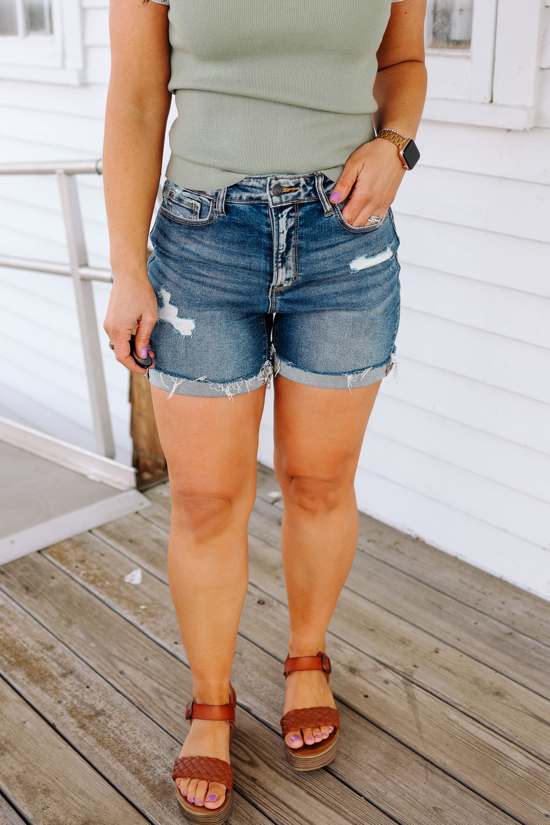 Eva Distressed Cuffed Denim Shorts