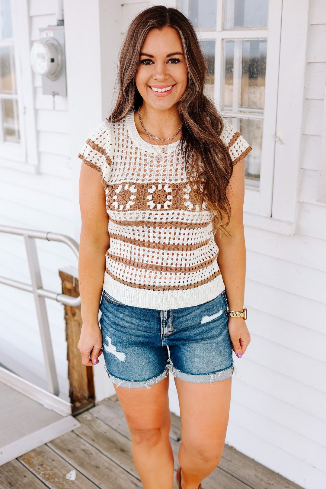 Zinnia Crochet Ruffle Knit Top