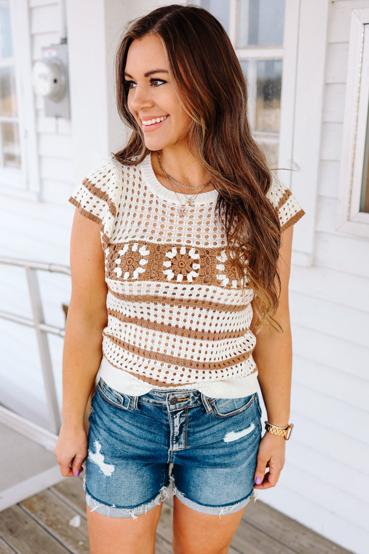 Zinnia Crochet Ruffle Knit Top