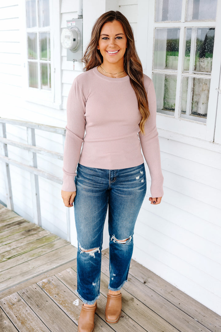 Piper Crewneck Ribbed Long Sleeve - Pale Mauve