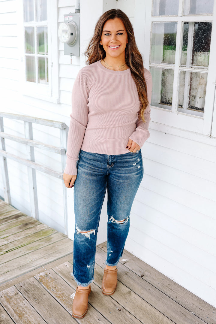 Piper Crewneck Ribbed Long Sleeve - Pale Mauve