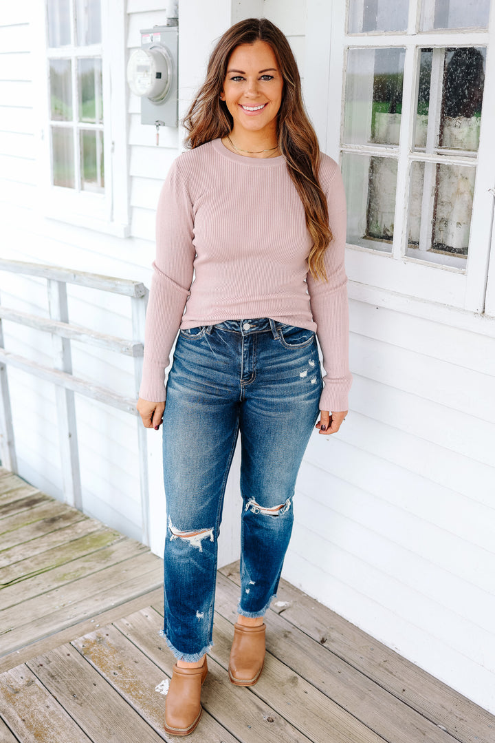 Piper Crewneck Ribbed Long Sleeve - Pale Mauve