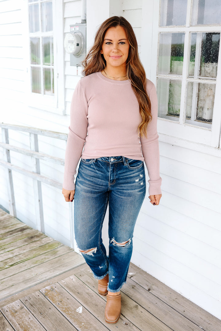 Piper Crewneck Ribbed Long Sleeve - Pale Mauve