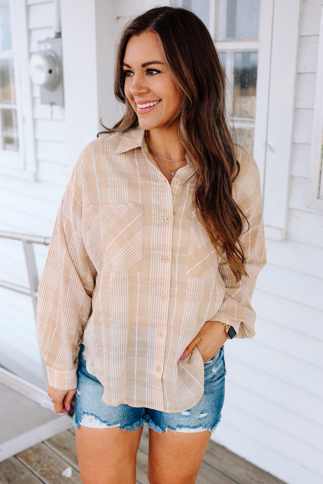 Alix Plaid Button Down - Marzipan