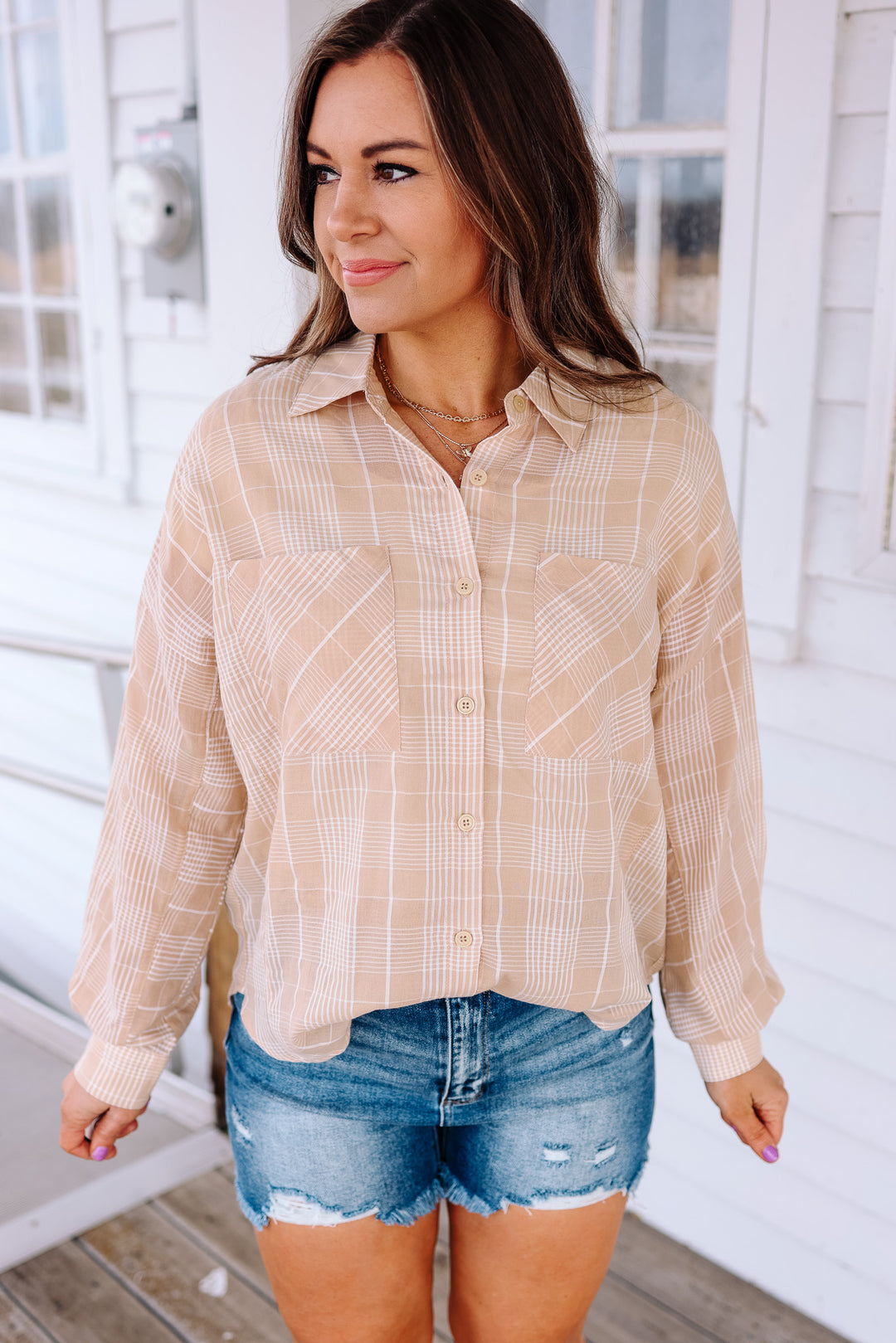 Alix Plaid Button Down - Marzipan