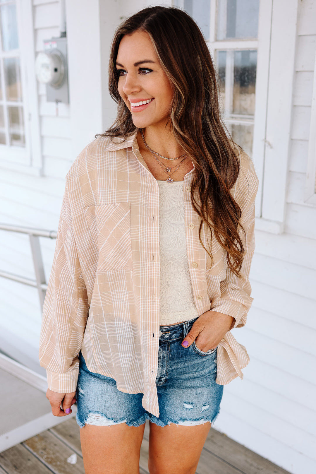 Alix Plaid Button Down - Marzipan