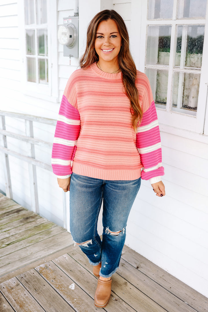 Lila Striped Sleeve Contrast Sweater