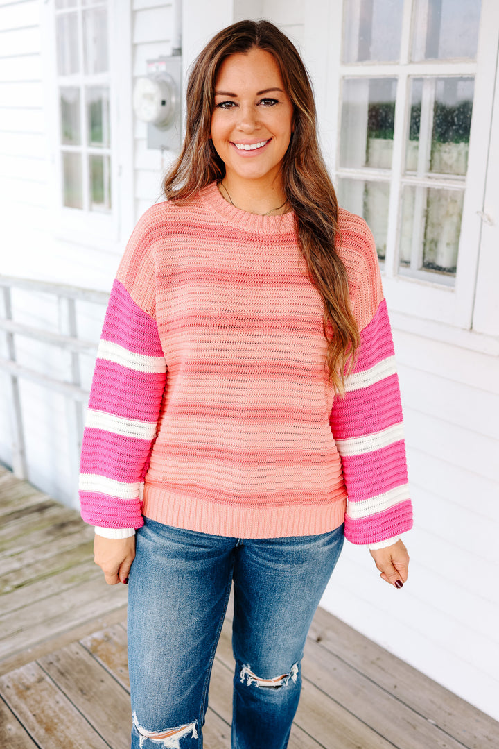 Lila Striped Sleeve Contrast Sweater