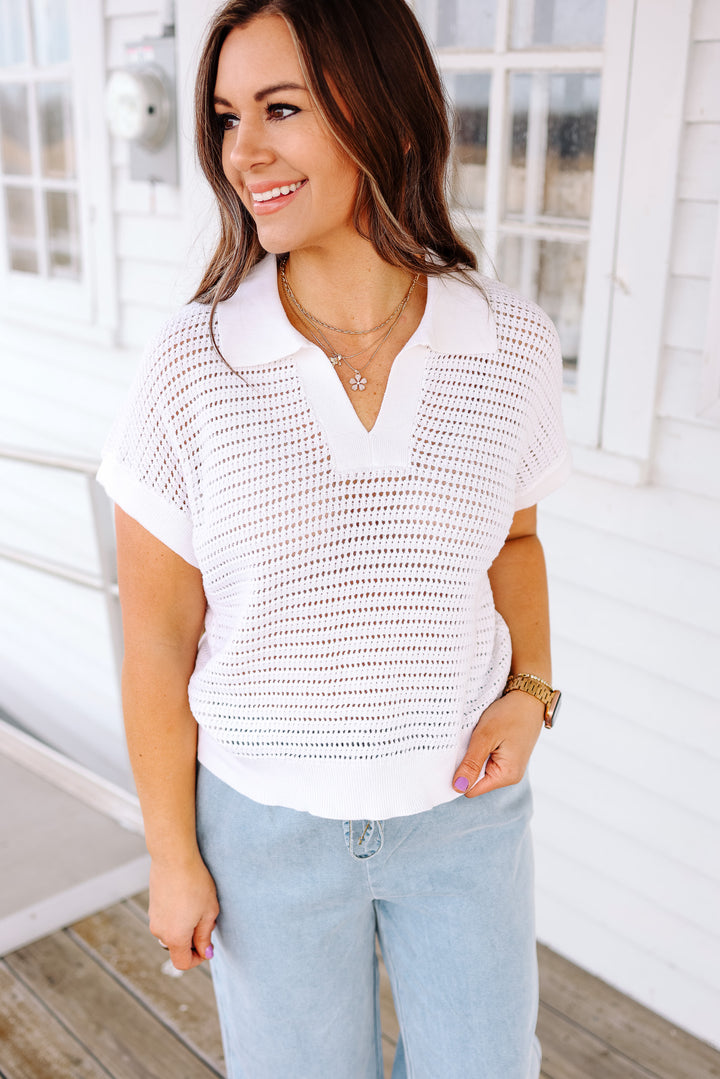 Nova V Neck Sweater Knit Top - Off White