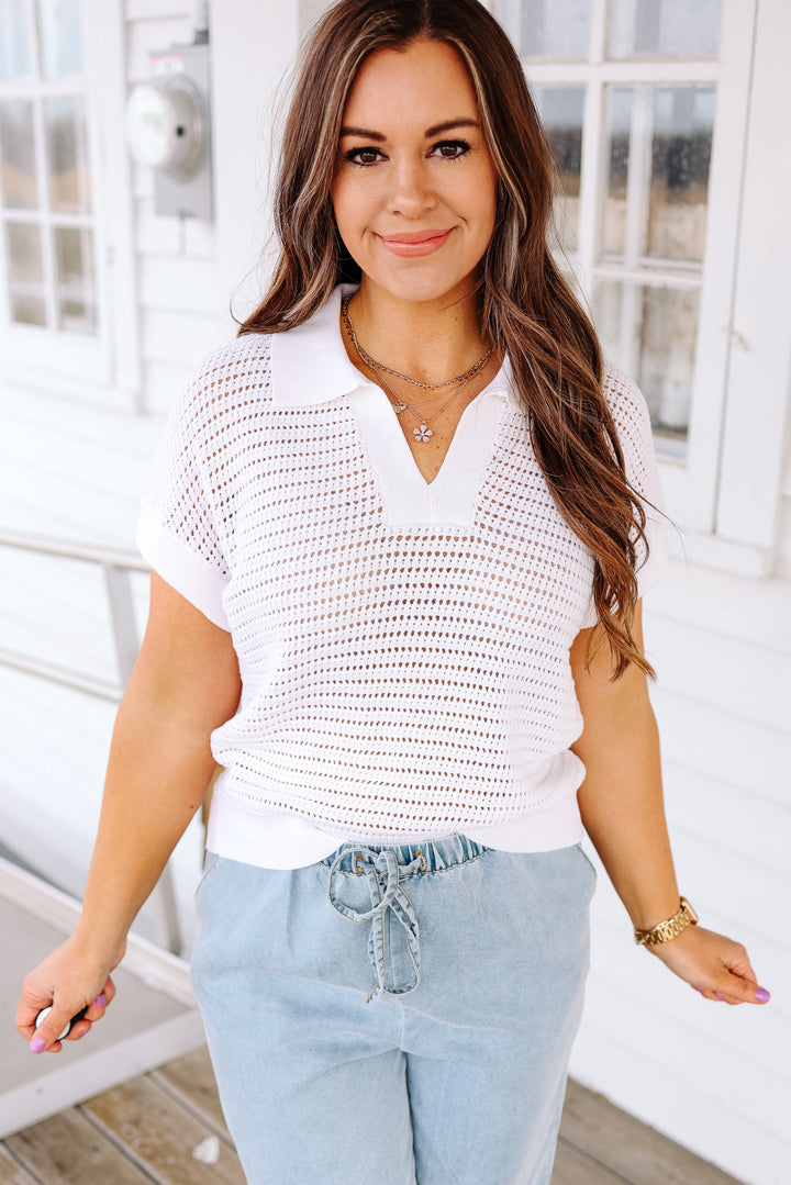 Nova V Neck Sweater Knit Top - Off White