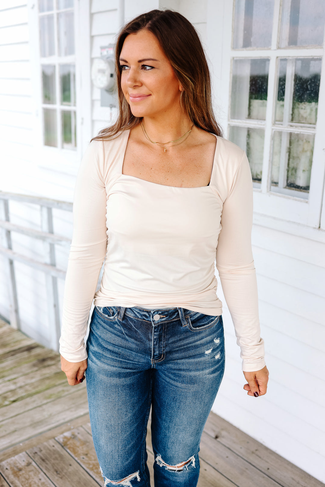 Everly Square Neck Top - Ecru