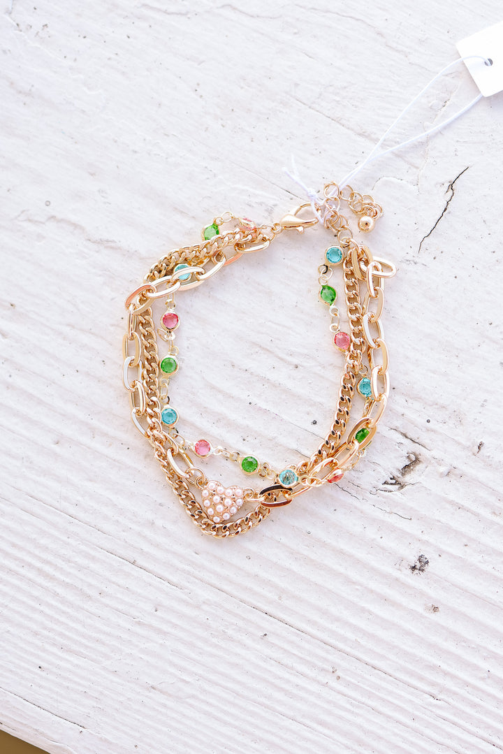 Pearl Heart Multi Stone Layered Bracelet