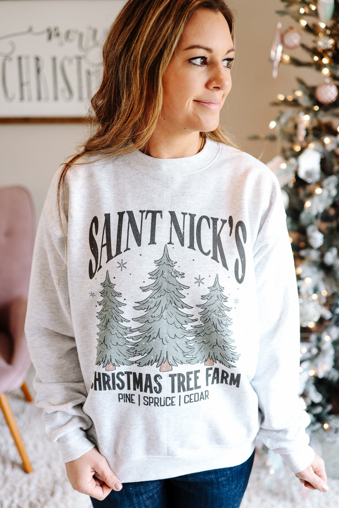 Saint Nick's Tree Farm Crewneck Sweatshirt - Ash Grey