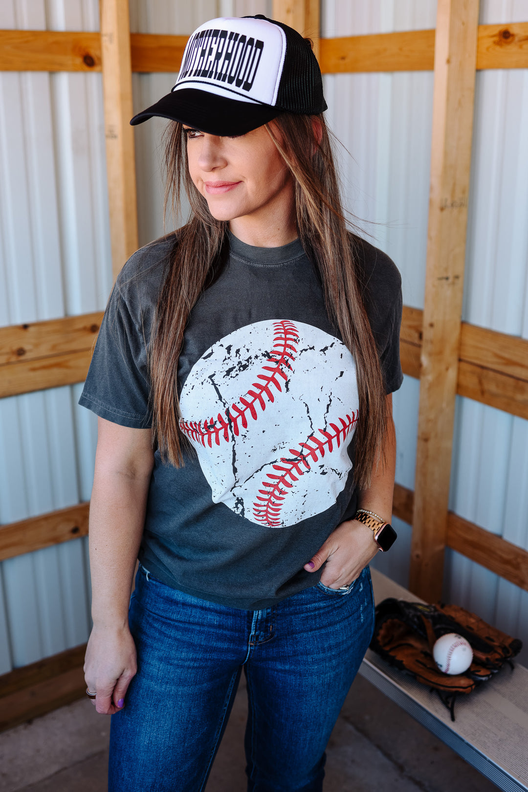 Distressed Baseball Graphic Tee - Pepper