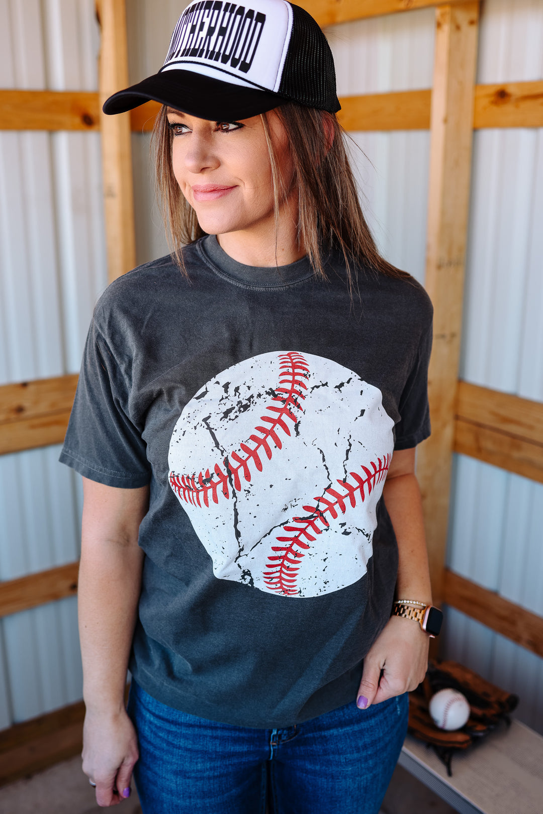 Distressed Baseball Graphic Tee - Pepper