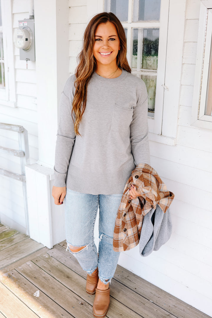 Vivian Side Split Sweater - Heather Grey