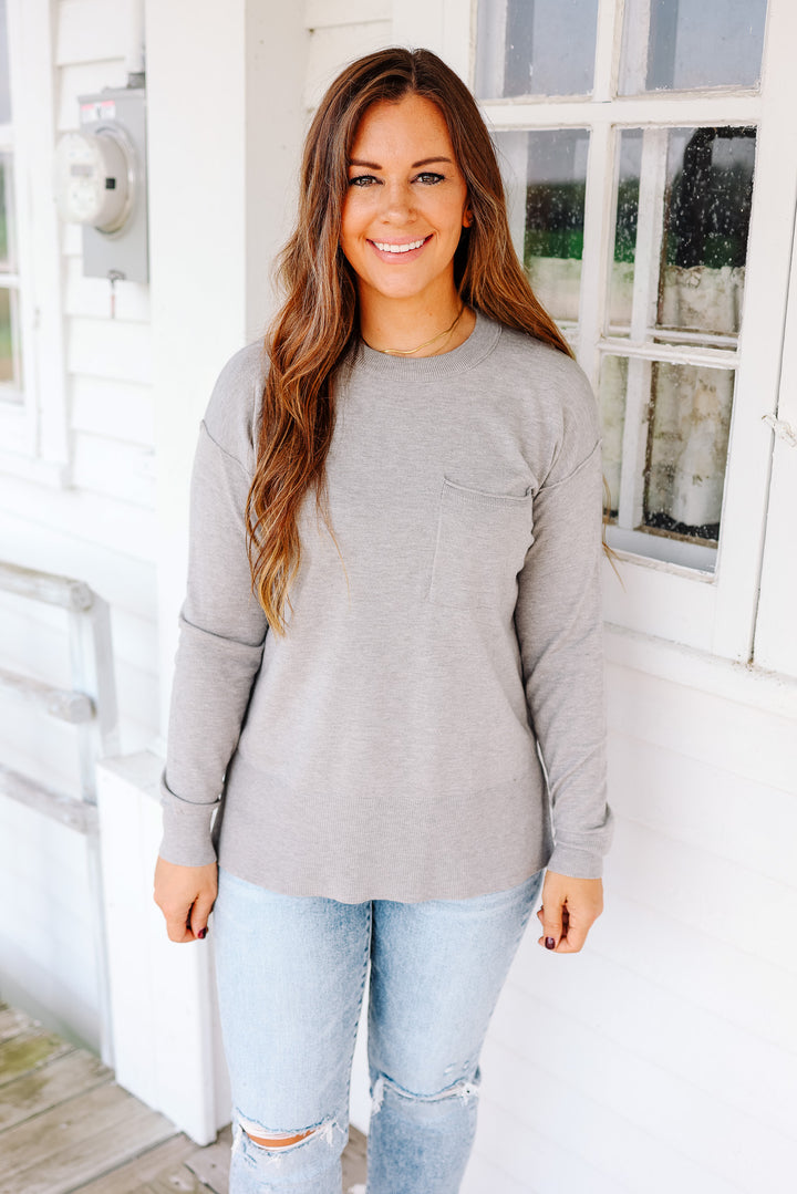 Vivian Side Split Sweater - Heather Grey