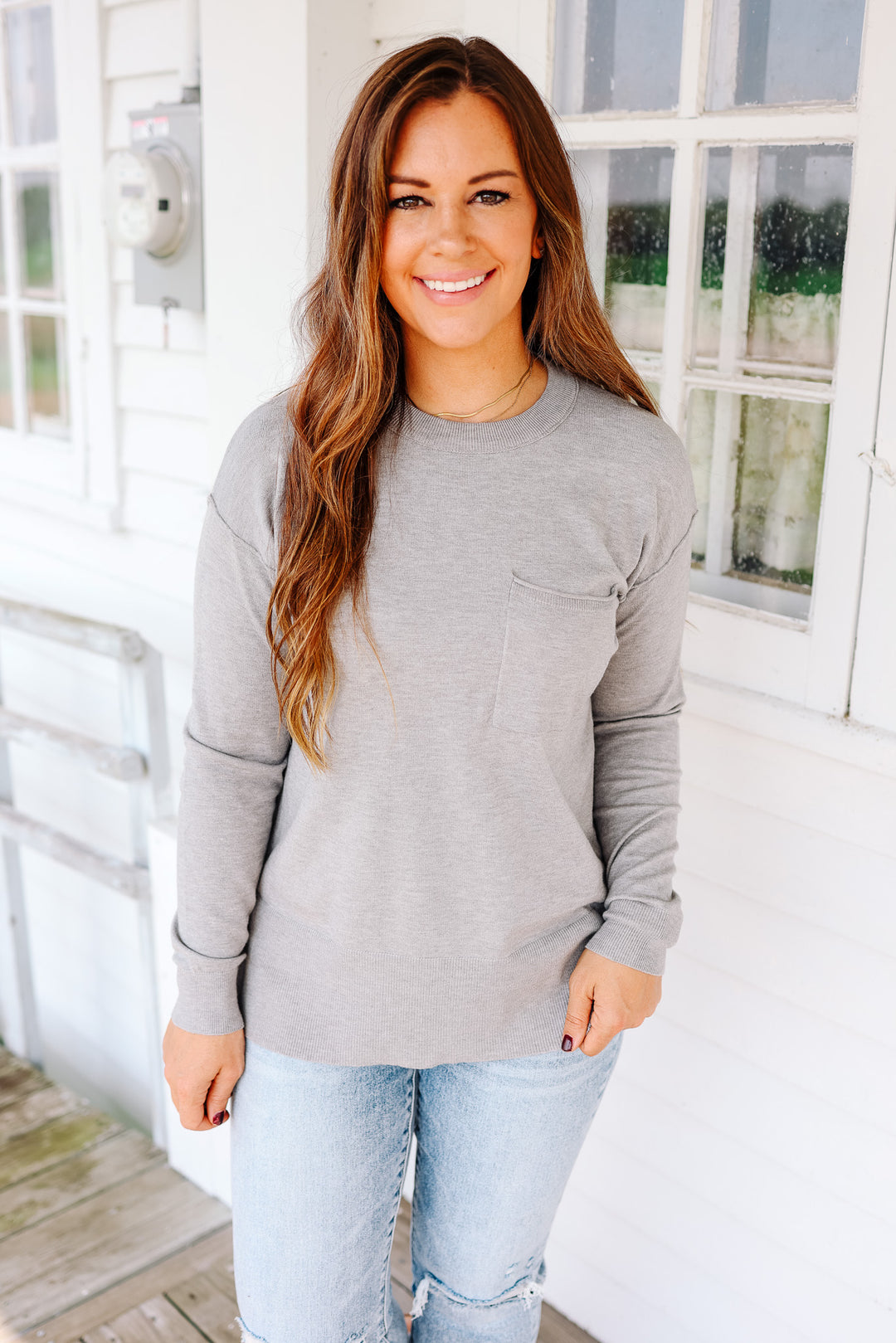 Vivian Side Split Sweater - Heather Grey