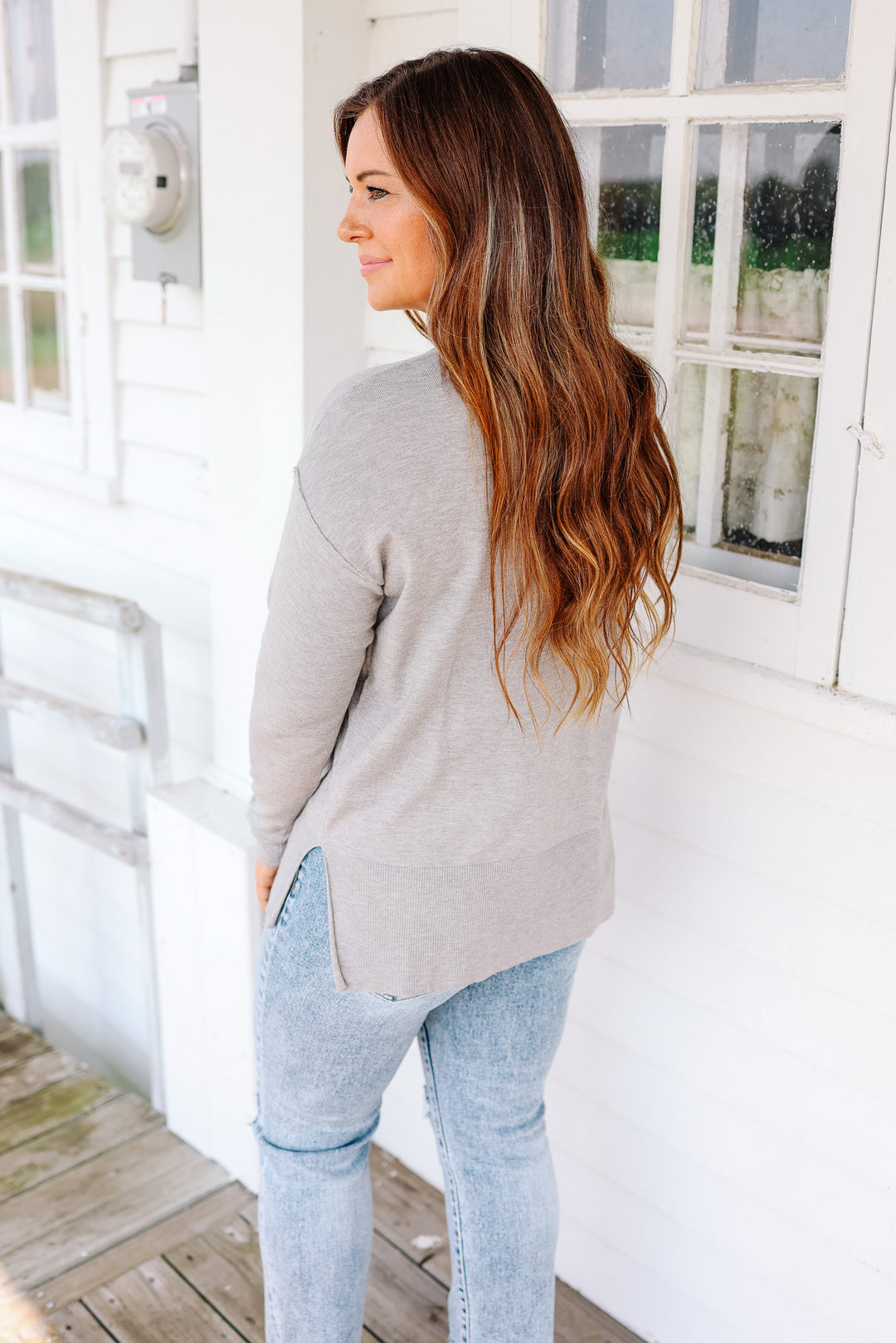 Vivian Side Split Sweater - Heather Grey