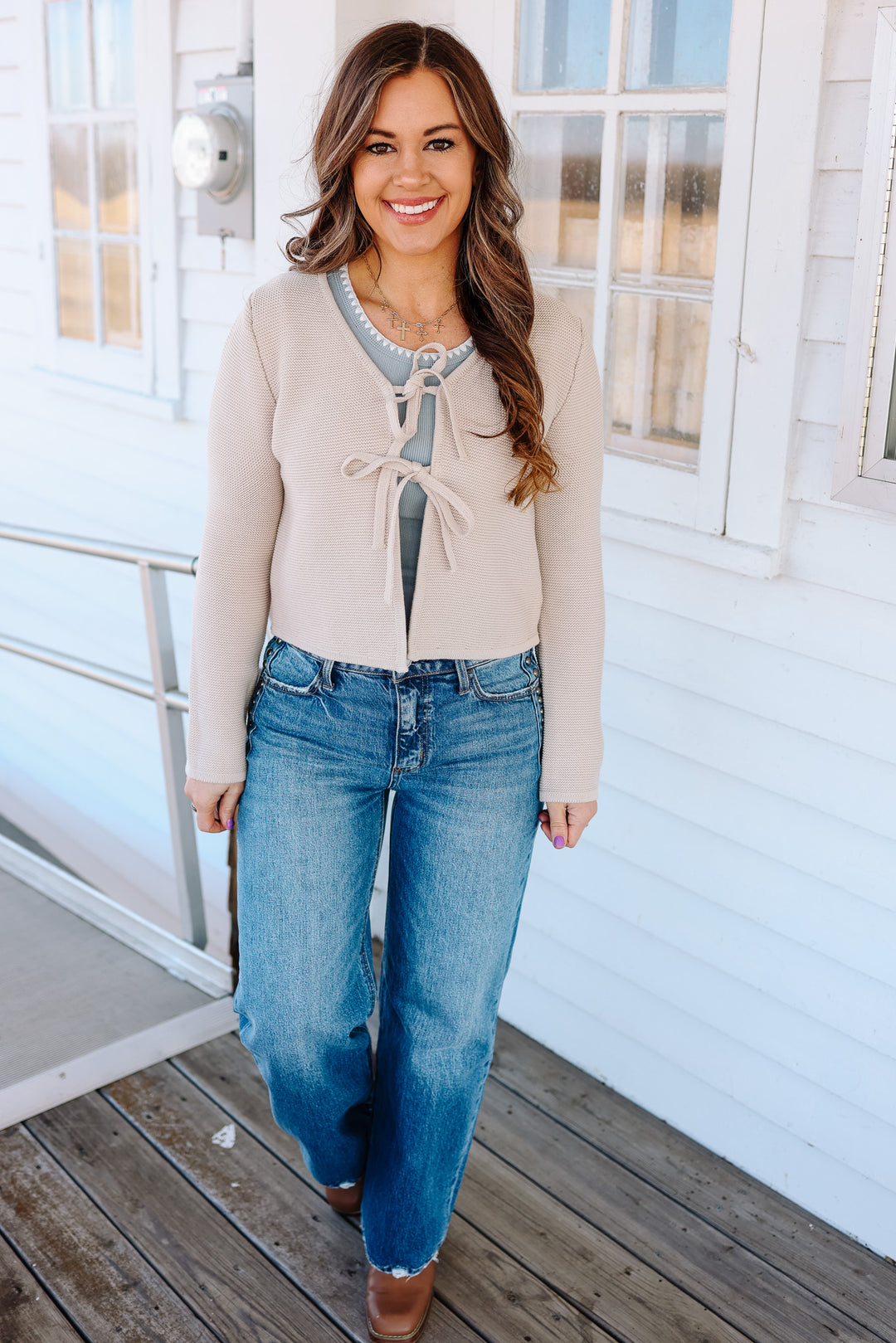 Shelby Tie Front Cardigan - Sand Beige