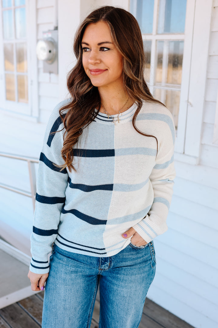 Vale Colorblock Stripe Sweater - Blue/White