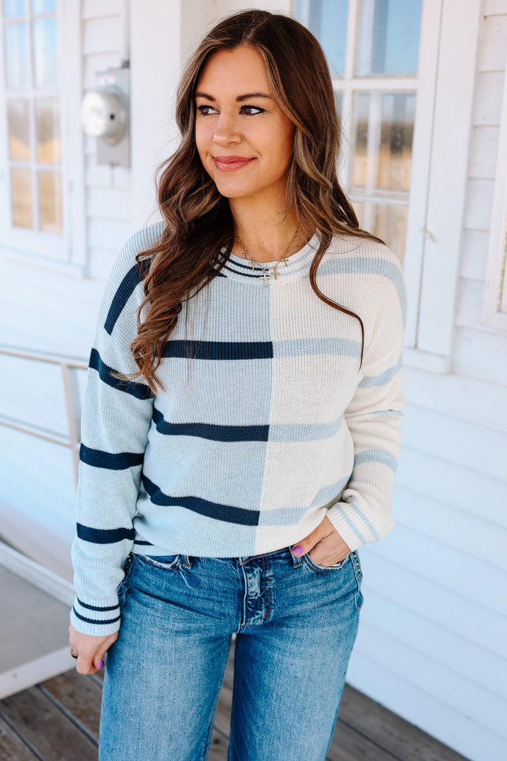 Vale Colorblock Stripe Sweater - Blue/White