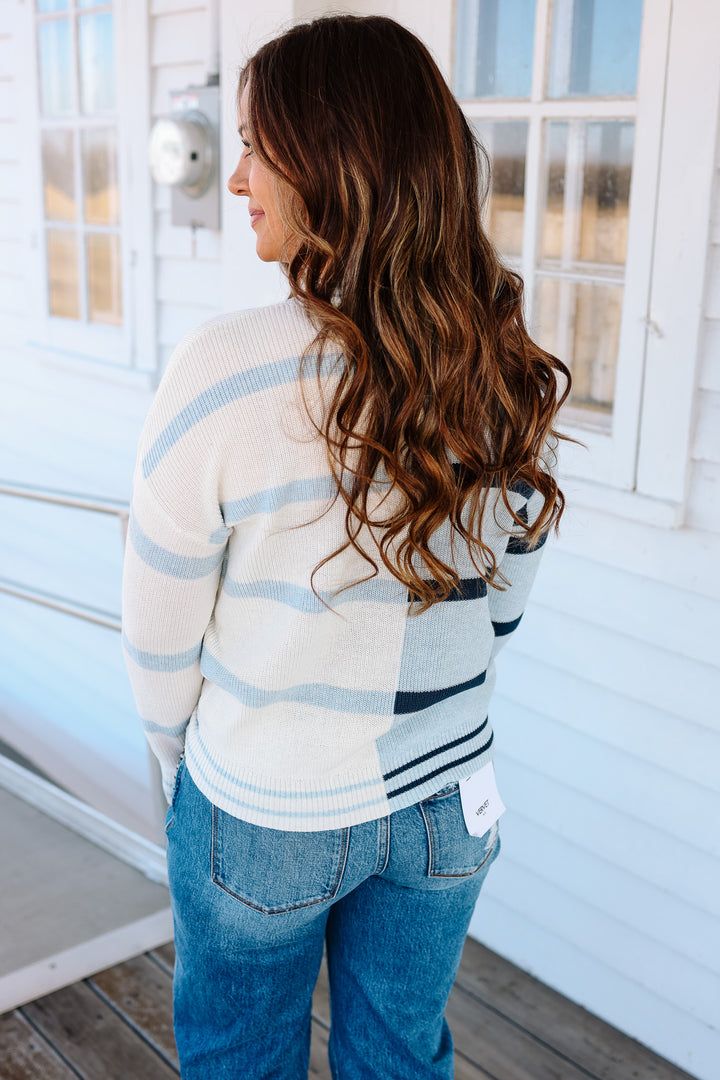 Vale Colorblock Stripe Sweater - Blue/White