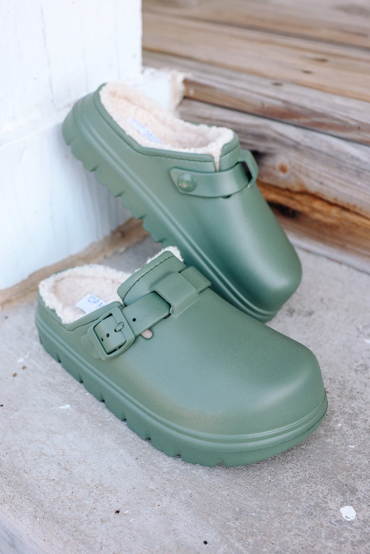 Sawyer Platform Slip On Clogs - Olive