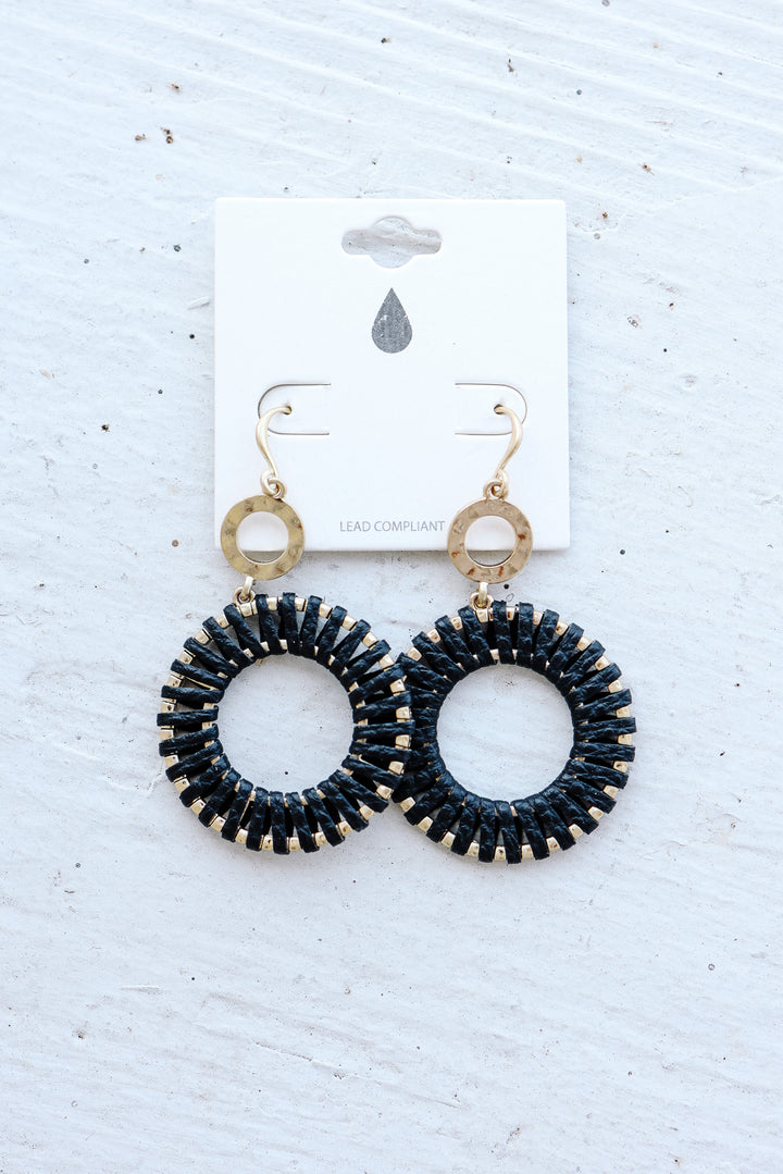 Leather Wrap Hoop Earrings - Jet