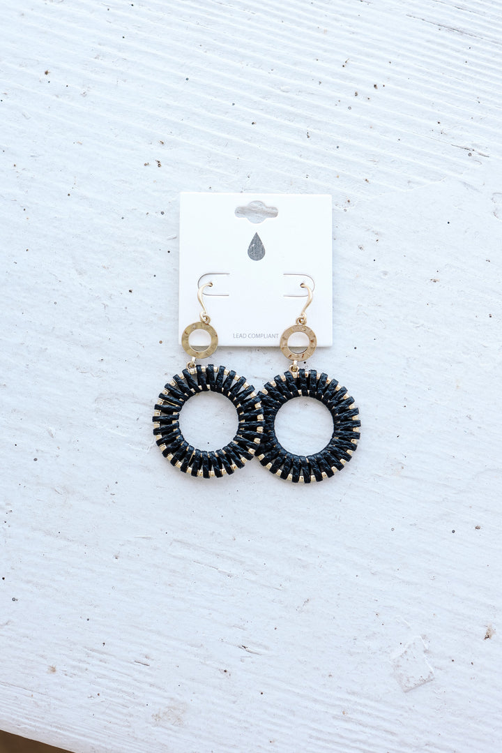 Leather Wrap Hoop Earrings - Jet